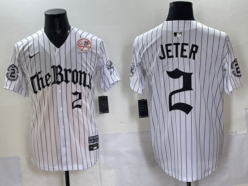 Men 2025 New York Yankees #2 Jeter White Stripe Five generations Joint Name Nike MLB Jersey style 07->new york yankees->MLB Jersey
